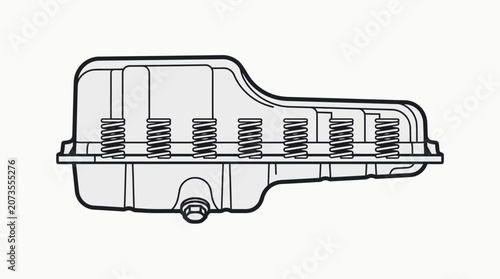 Automotive engine oil pan sump reservoir technical drawing.