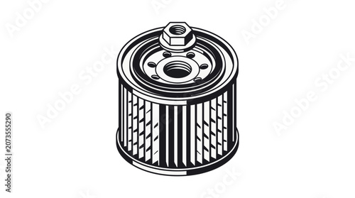 Automotive engine oil filter technical illustration with pleated element.