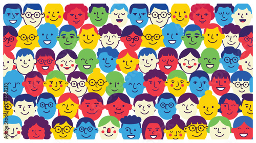 Schilderij op canvas Diverse happy faces crowd background, community and social network people group illustration
