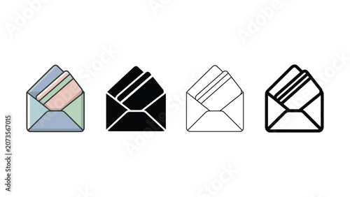 Foto Colorful and monochromatic envelope icons with letters inside on white backgroun