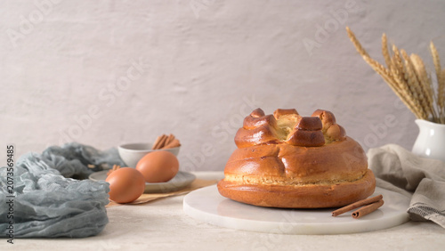 Traditional Folar de Pascoa Portuguese sweet Easter bread