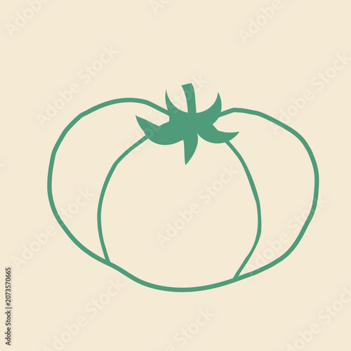 Obraz na plátně Minimalist line art illustration of a whole tomato with a green calyx sepals top on a soft cream background
