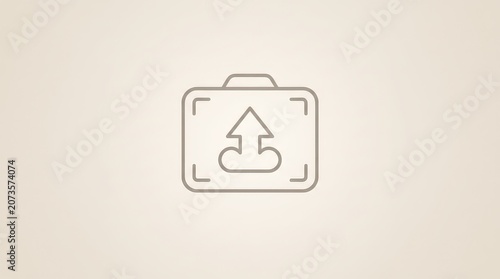 Geometric Outline Icon of a Suitcase with an Upload Arrow Symbol, Isolated on Transparent Background