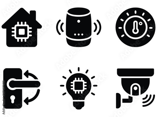 Smart Home Automation Technology Icons Collection Black Glyphs