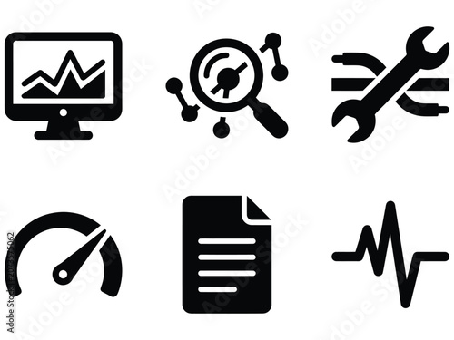 Technology data management and performance monitoring icon collection