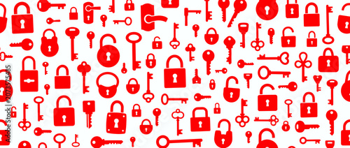 Fotografija Red Locks and Keys Pattern - Security, Access, and Secrets Concept