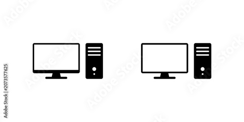 Desktop computer icon. Monitor and CPU tower symbol. Workstation and personal computing sign