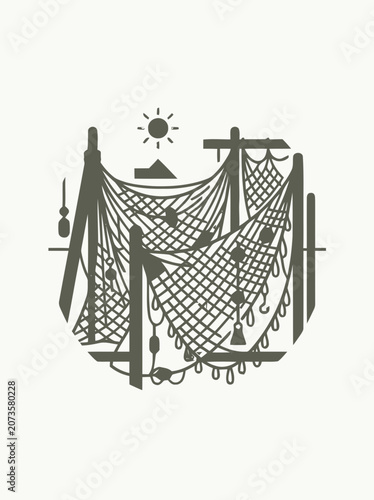 Fishing Nets Drying Sun Maritime Nautical Vintage Style