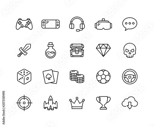 Game-related line art icon set