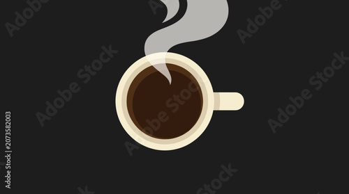 Tableau sur toile Coffee Mug With Steam Top View Dark Background