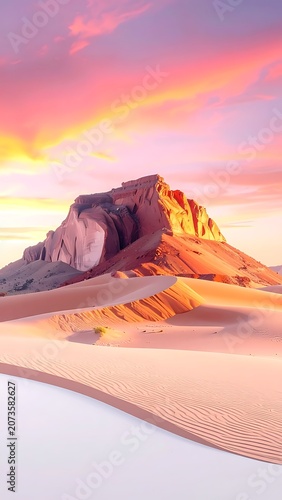 Desert Landscape with Sandy Dunes Sunset.