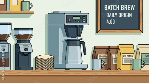Принти на полотні Batch Brew Coffee Station in Modern Specialty Cafe