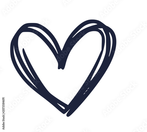 Scribble brush doodle love heart icon for artistic design
