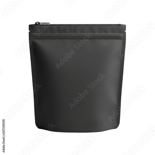 Matte black stand up pouch with zipper on white background