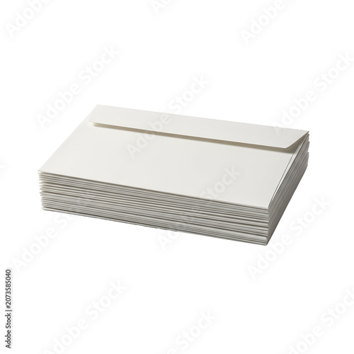 Stack of white paper envelopes on white background