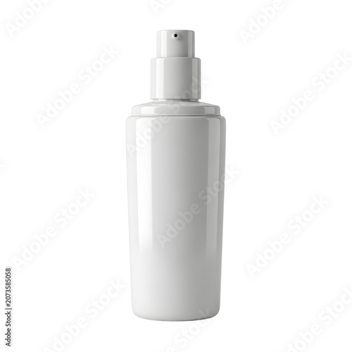 Minimalist white cosmetic pump bottle mockup isolated on white