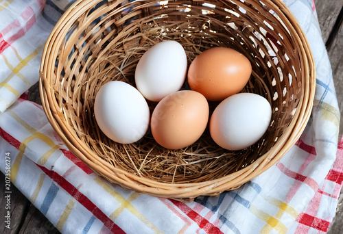 brown and white eggs in wic...