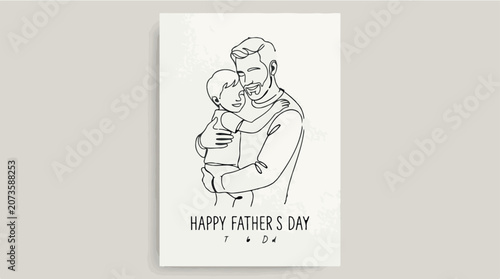 Father's Day, Happy Father's Day, Line Art, Family Illustration, Vector Graphic