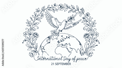 International Day of Peace, dove, wreath, September 21, peace symbol, vector illustration