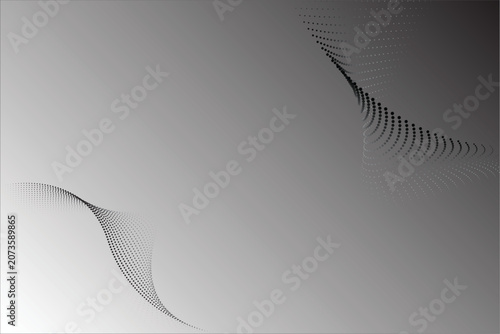 Abstract background with flowing dotted wave pattern on grey gradient