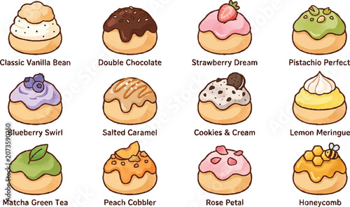 Fotografie Variety of sweet dessert donuts.