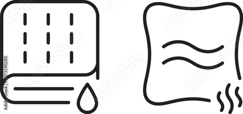 Canvastavla Art & Illustration, Hanging wet towel drying with water drops and hot steam fabric line icon set