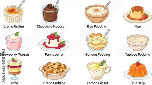 фотографія Variety of Desserts and Puddings Displayed.
