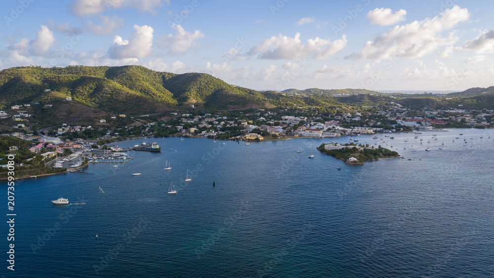 Fototapeta premium Gallows bay, Christiansted and Hotel on the kay in St Croix all in one view