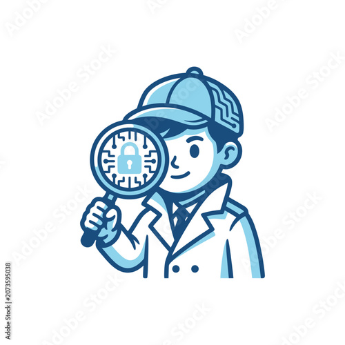 Cartoon detective with magnifying glass.