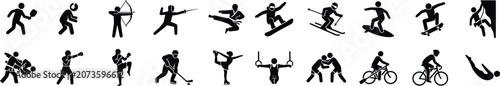 Foto Black silhouettes of people doing various sports