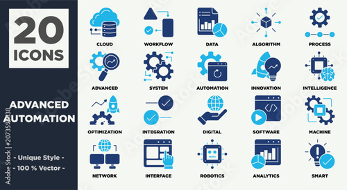 20 Advanced Automation Icon Set Glyph Solid Color