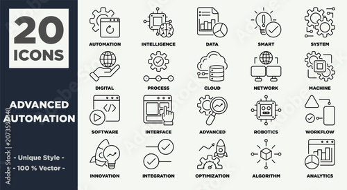 20 Advanced Automation Icon Set Outline Black
