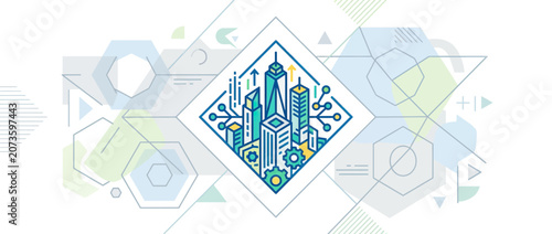 Smart City Skyline Technology Abstract Geometric Background