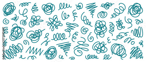 Teal Scribble Swirls and Lines Pattern on White Background