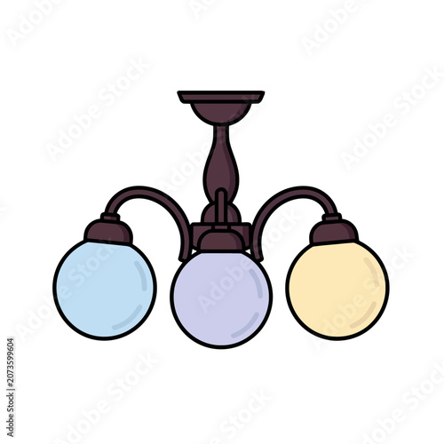 Flat Vector Illustration of a Chandelier with Three Bulbs