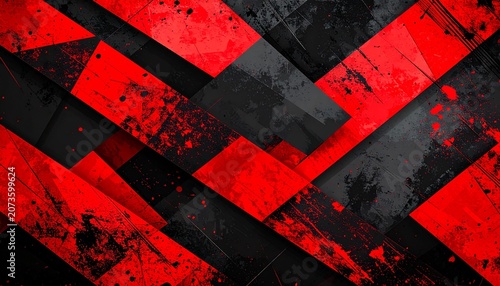 Abstract grunge background with red and black geometric diagonal stripes and texture