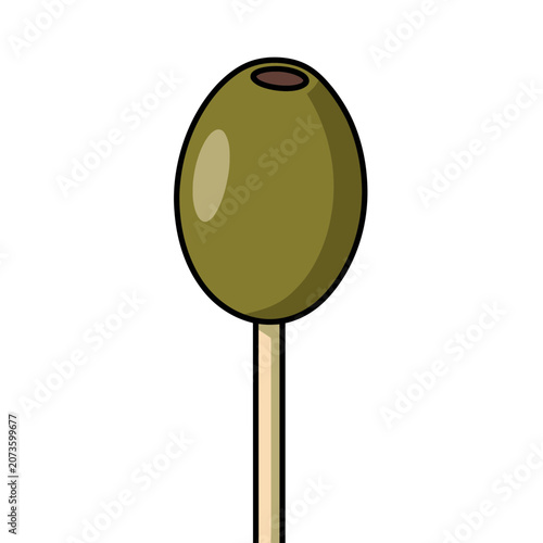 Olive on Toothpick Flat Vector Illustration