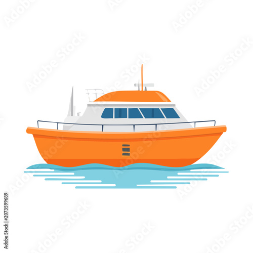 Orange cabin cruiser boat vector illustration