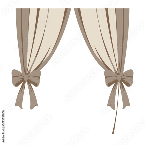 Beige curtains tied with bows, flat vector illustration