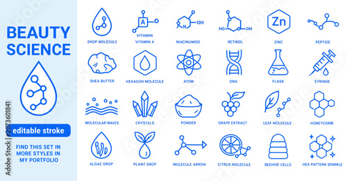 Tableau sur toile Beauty Science Editable Stroke Icons Set