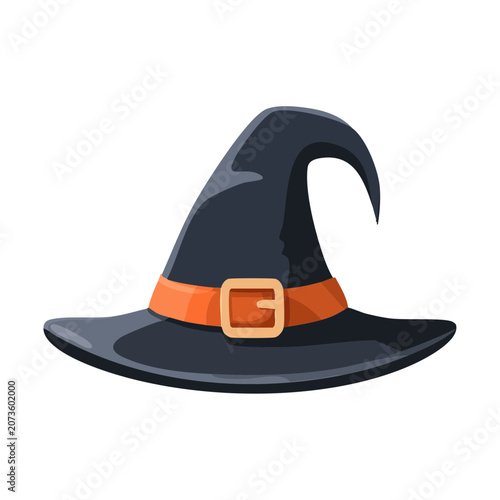 Black Witch Hat with Orange Belt Buckle Vector Illustration