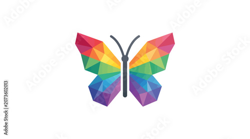 Rainbow colored butterfly graphic illustration.