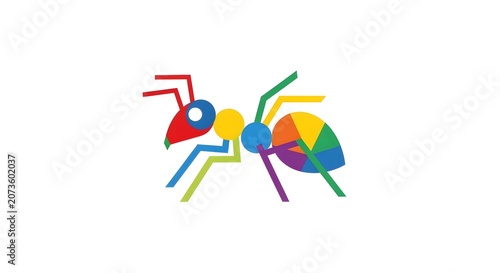 Colorful abstract geometric ant illustration on white background