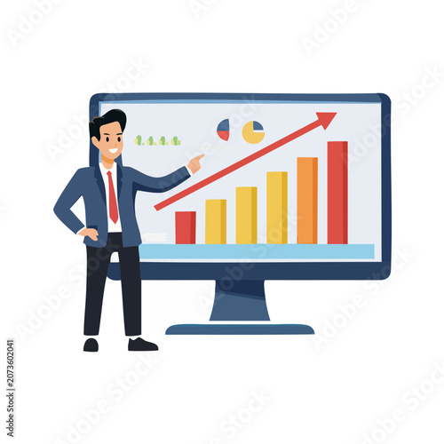 Businessman presenting data on monitor with charts