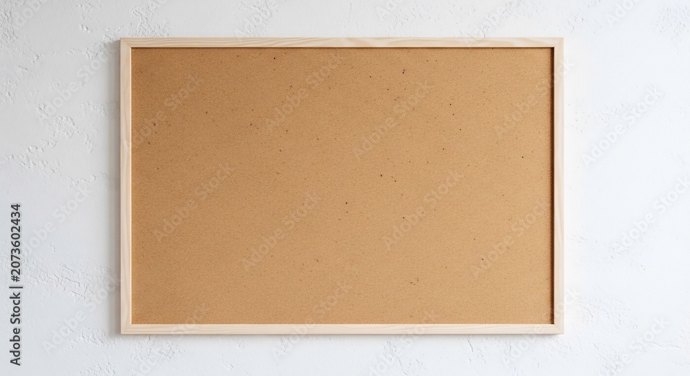 Fototapeta premium Blank Cork Bulletin Board with Wooden Frame on White Wall.