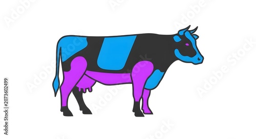 Colorful abstract cow illustration with vibrant geometric patterns