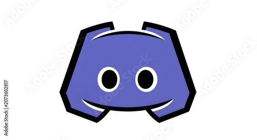Blue cartoon-style logo with smiling face on white background
