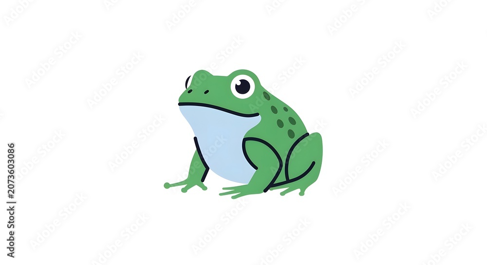 Obraz premium Cute green cartoon frog with blue belly on white background