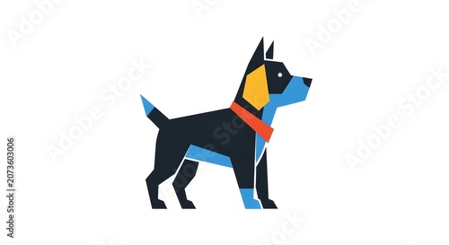 Colorful geometric dog illustration with vibrant abstract design