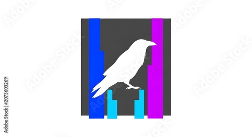 Abstract silhouette of a raven on a colorful geometric background
